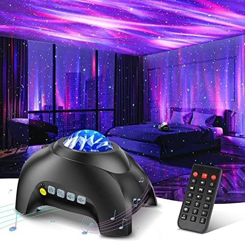 Aurora Galaxy Projector - 33 Light Effects Star Projector with Remote and Bluetooth Speaker styled in a cozy home