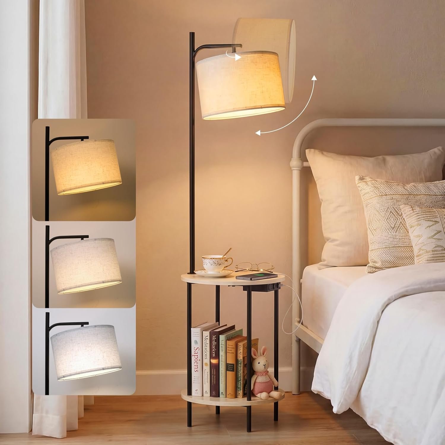 PESRAE Floor Lamp with Charging Side Table