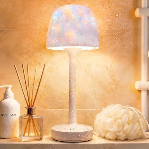 Waterproof Ocean Projector Lamp - 16 Color Rechargeable Shower and Bathroom Light styled in a cozy home