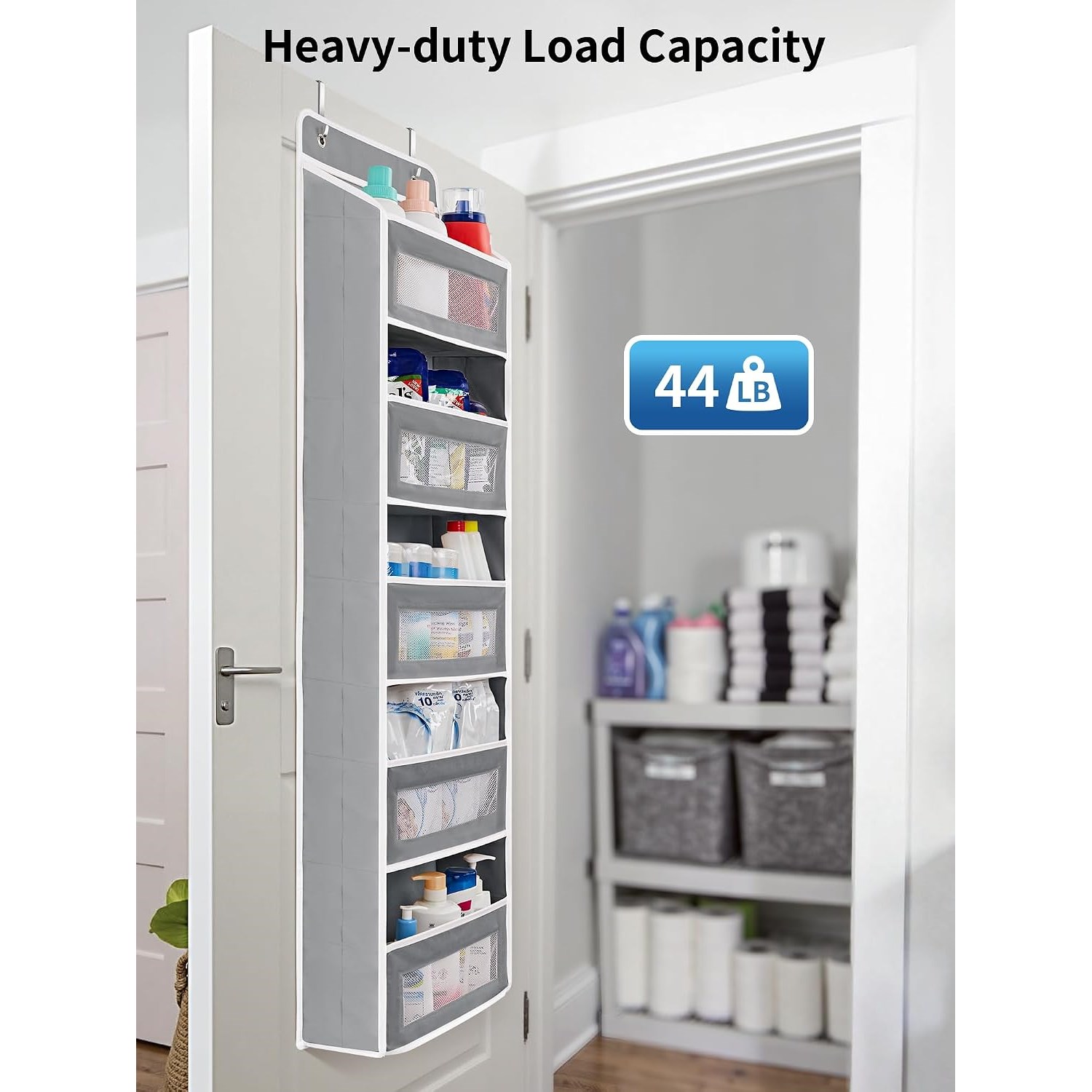 Behind-door storage with no-drill steel hooks
