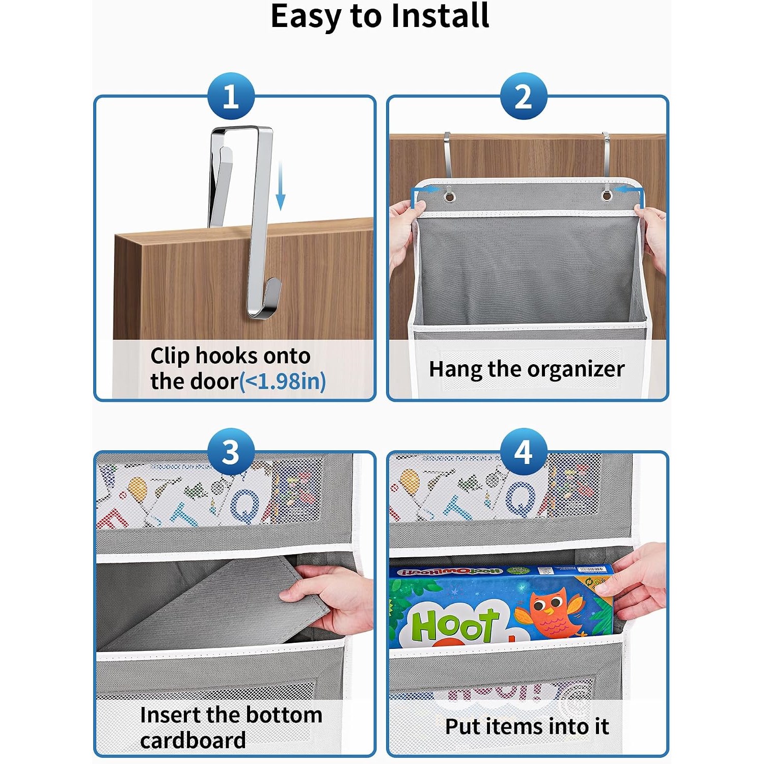 Over-the-door organizer in a bathroom for toiletries