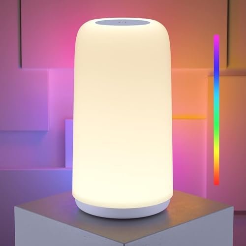 Touch Bedside Table Lamp - RGB Dimmable Nightstand Light with Warm White Mode styled in a cozy home